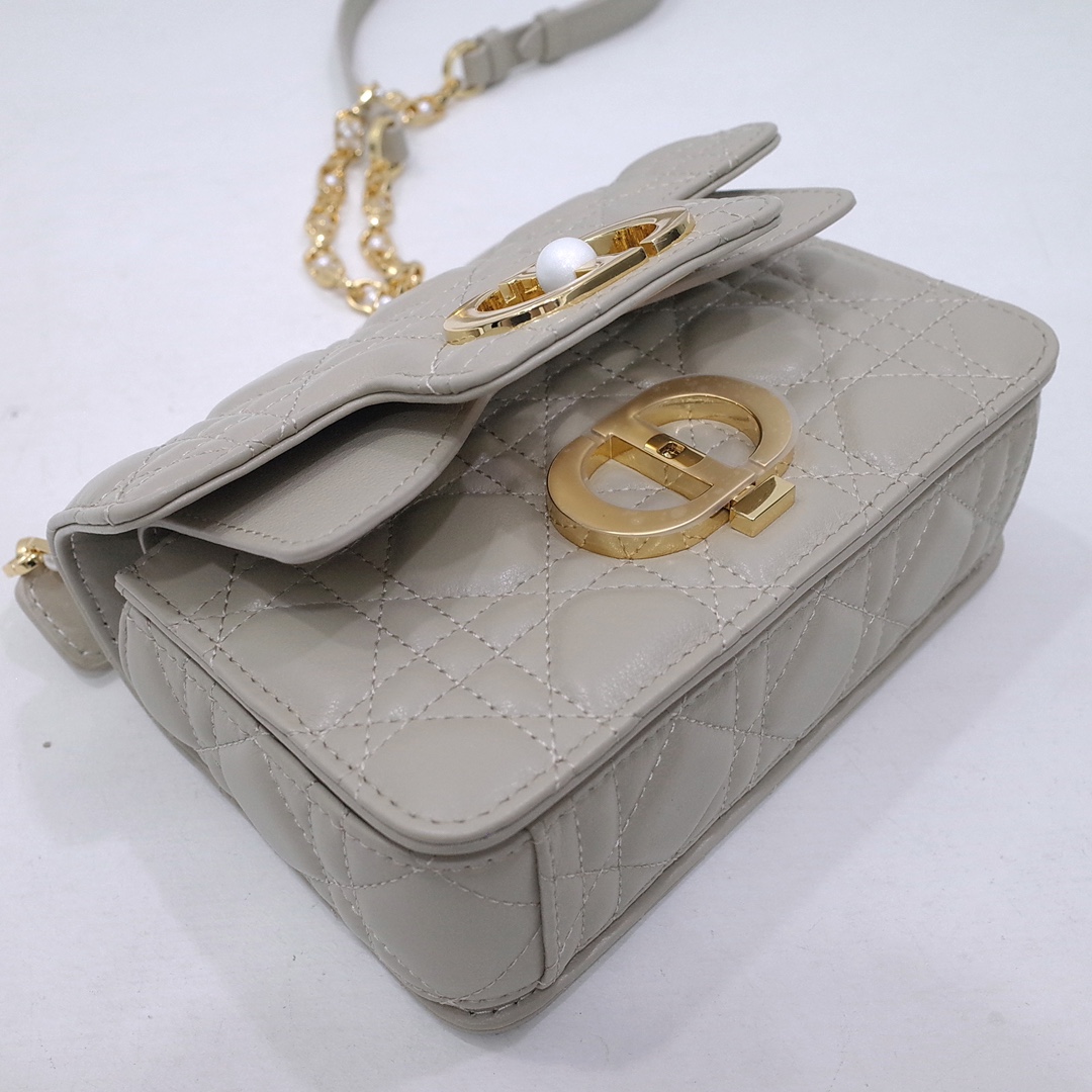 Mini Dior Jolie Top Handle Bag Warm Taupe Cannage Calfskin